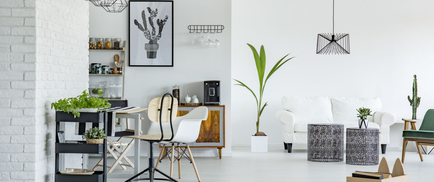 White apartment with pattern carpet